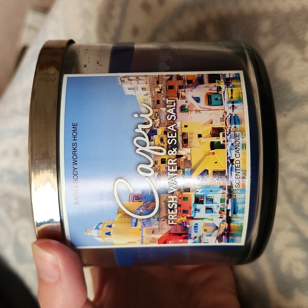 Bath & Body Works Capri Fresh Water & Sea Salt 3 Wick Candle- Used
